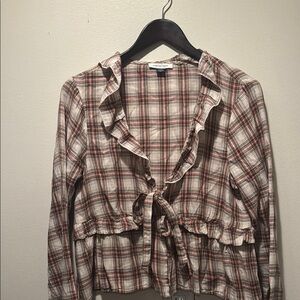 American Eagle Outfitters Plaid Ruffle Blouse